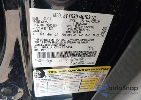 2017 Ford Expedition Limited z USA, uszkodzony, nr VIN 1FMJU1KT5HEA54541